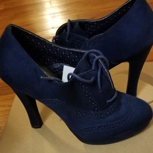 Navy blue suede high heels